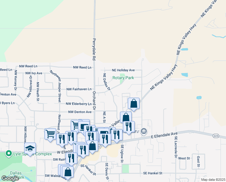 map of restaurants, bars, coffee shops, grocery stores, and more near 524 Northeast Dallas Drive in Dallas