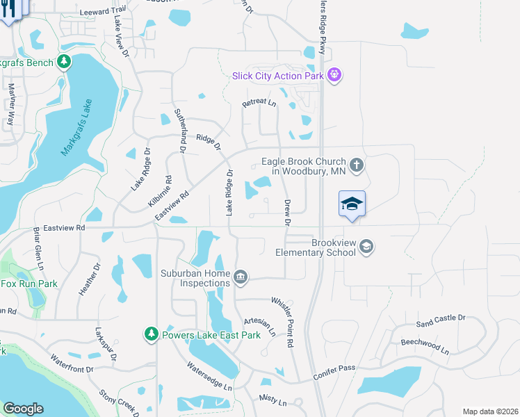 map of restaurants, bars, coffee shops, grocery stores, and more near 10983 Ashley Lane in Woodbury