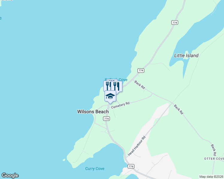map of restaurants, bars, coffee shops, grocery stores, and more near 6 Pollock Cove Road in Wilsons Beach