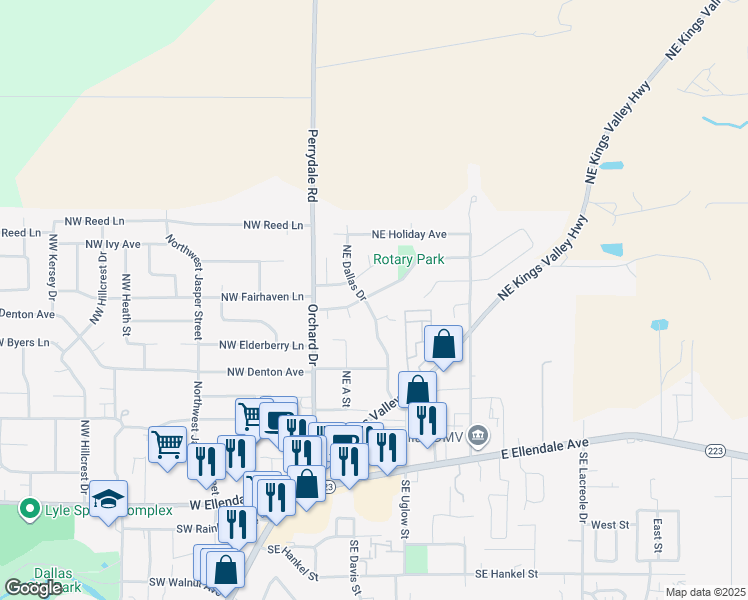 map of restaurants, bars, coffee shops, grocery stores, and more near 524 Northeast Dallas Drive in Dallas