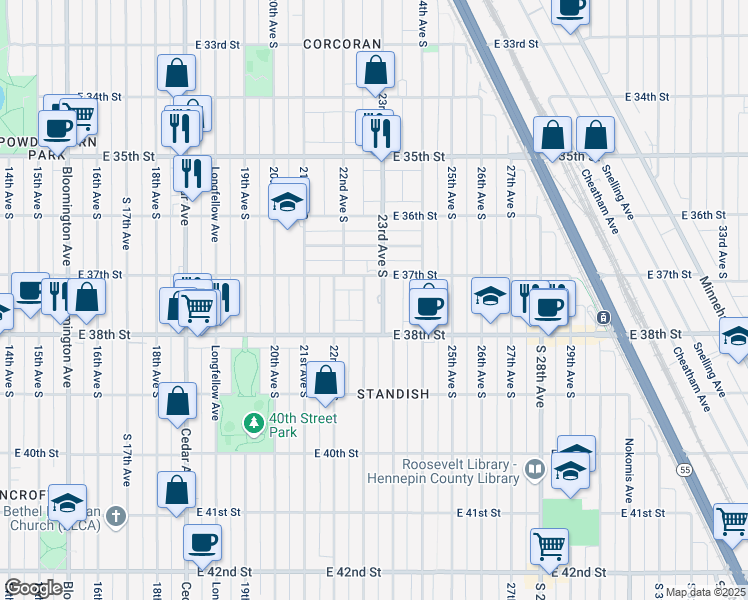 map of restaurants, bars, coffee shops, grocery stores, and more near 3710 Standish Avenue in Minneapolis