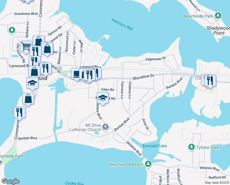 map of restaurants, bars, coffee shops, grocery stores, and more near 5209 Eden Road in Mound