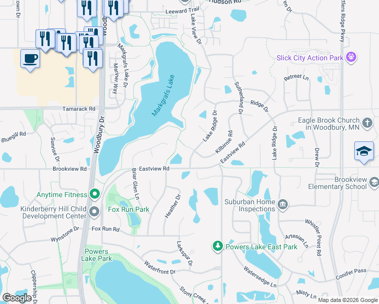 map of restaurants, bars, coffee shops, grocery stores, and more near 955 Lake Ridge Bay in Woodbury