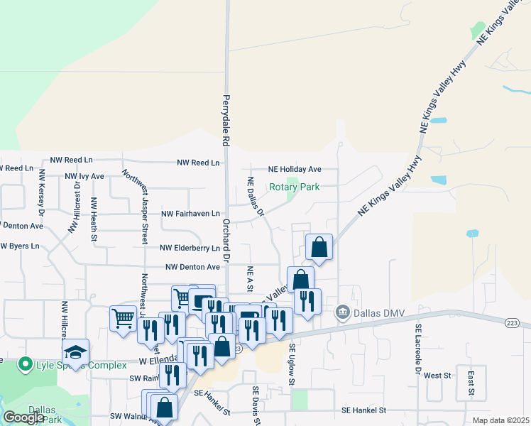 map of restaurants, bars, coffee shops, grocery stores, and more near 524 Northeast Dallas Drive in Dallas