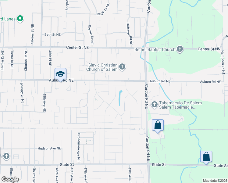 map of restaurants, bars, coffee shops, grocery stores, and more near 4810 Auburn Road Northeast in Salem