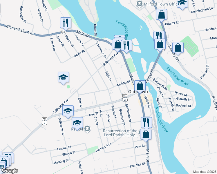 map of restaurants, bars, coffee shops, grocery stores, and more near 294 Fourth Street in Old Town