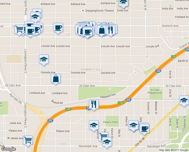 map of restaurants, bars, coffee shops, grocery stores, and more near 826 Osceola Avenue in Saint Paul