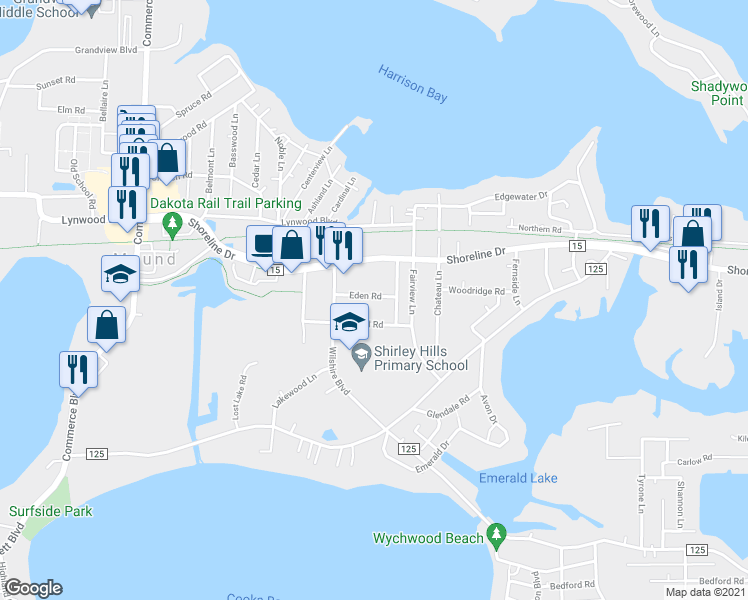 map of restaurants, bars, coffee shops, grocery stores, and more near 5209 Eden Road in Mound