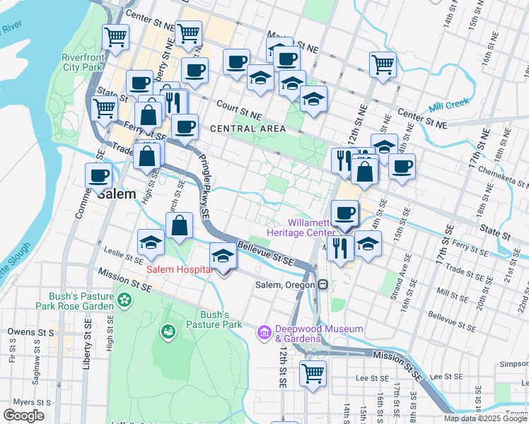 map of restaurants, bars, coffee shops, grocery stores, and more near 900 State Street in Salem