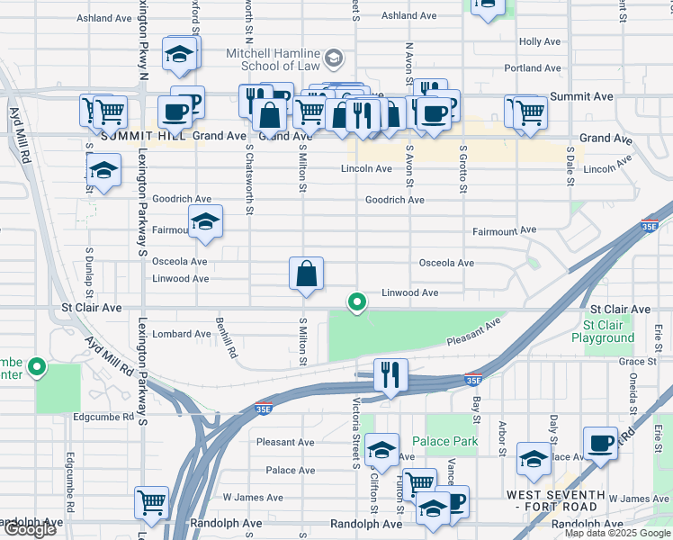 map of restaurants, bars, coffee shops, grocery stores, and more near 898 Osceola Avenue in Saint Paul