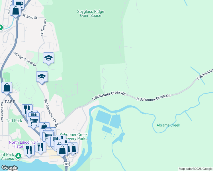map of restaurants, bars, coffee shops, grocery stores, and more near 657 South Schooner Creek Road in Lincoln City