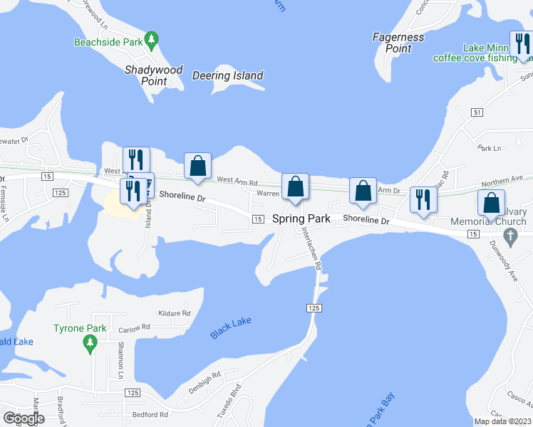 map of restaurants, bars, coffee shops, grocery stores, and more near 4364 Shoreline Drive in Spring Park