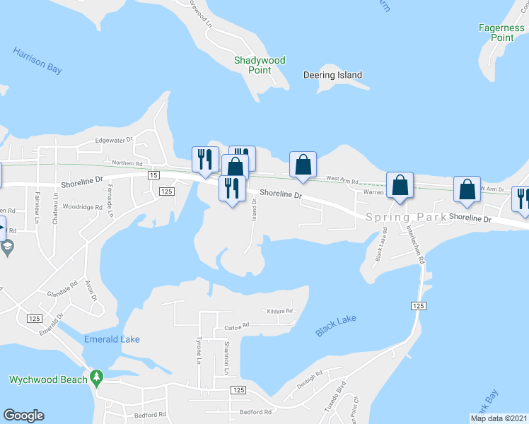 map of restaurants, bars, coffee shops, grocery stores, and more near 4609 Shoreline Drive in Spring Park