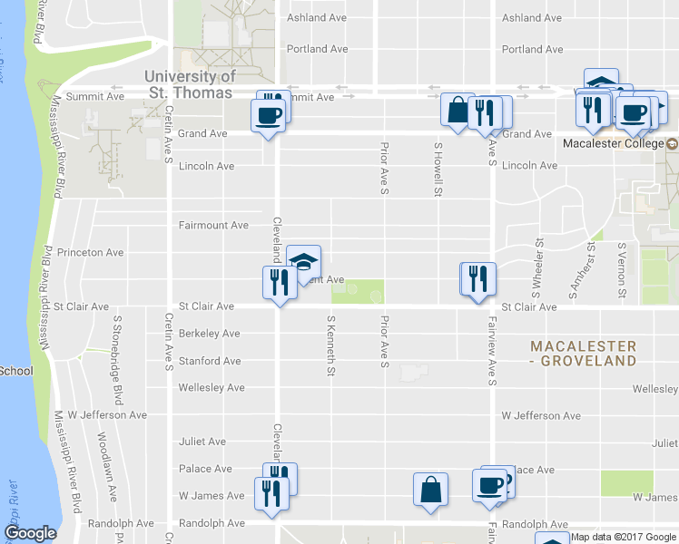 map of restaurants, bars, coffee shops, grocery stores, and more near 1991 Sargent Avenue in Saint Paul