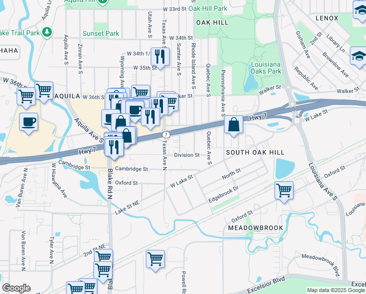 map of restaurants, bars, coffee shops, grocery stores, and more near 3735 Sumter Avenue South in Minneapolis