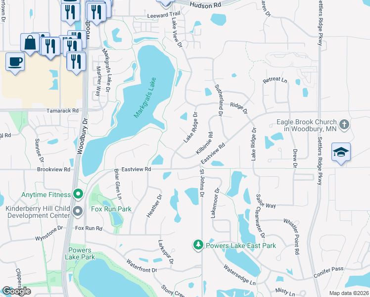 map of restaurants, bars, coffee shops, grocery stores, and more near 914 Lake Ridge Drive in Woodbury