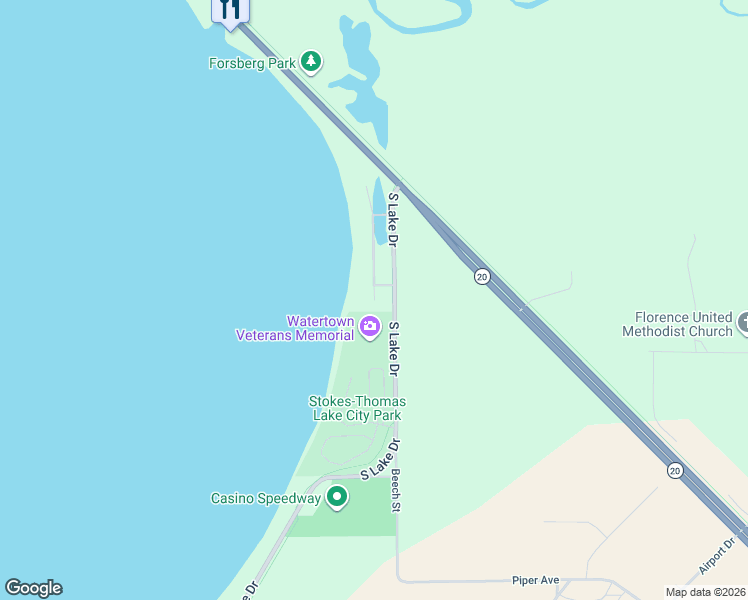 map of restaurants, bars, coffee shops, grocery stores, and more near 98 Paradise Drive Northwest in Watertown