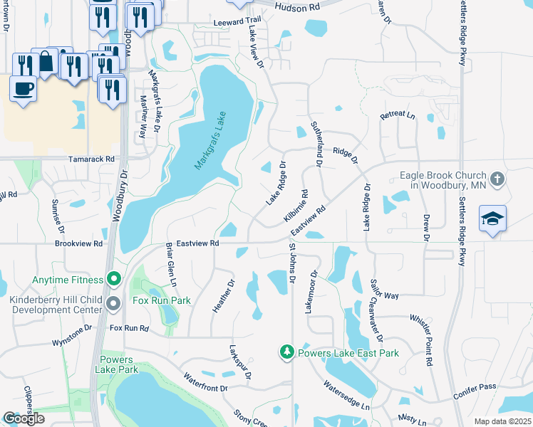 map of restaurants, bars, coffee shops, grocery stores, and more near 914 Lake Ridge Drive in Woodbury