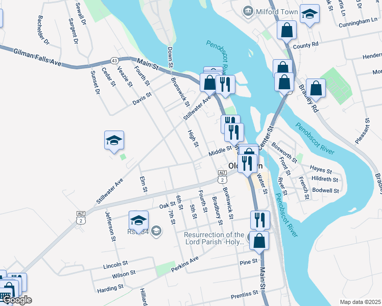 map of restaurants, bars, coffee shops, grocery stores, and more near 294 Fourth Street in Old Town