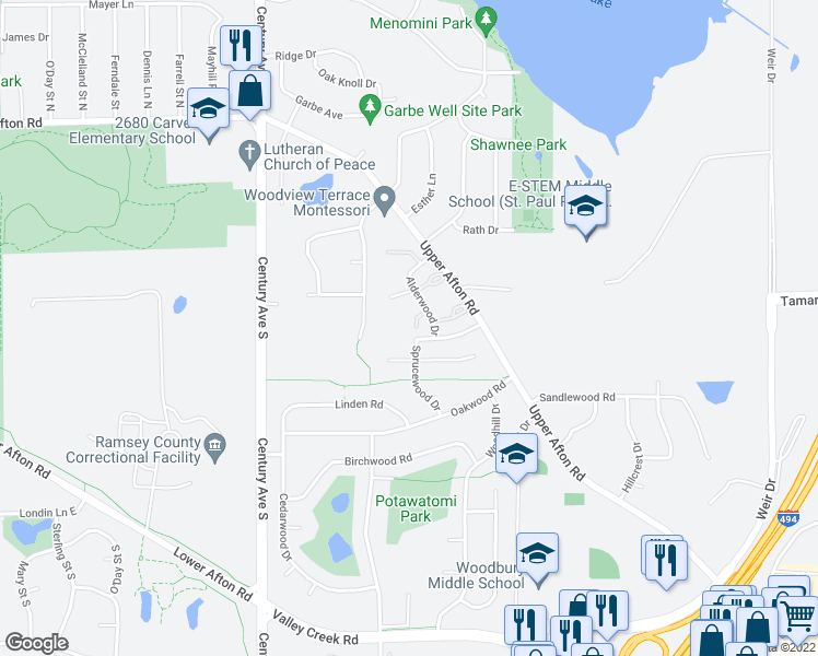 map of restaurants, bars, coffee shops, grocery stores, and more near 6417 Alderwood Draw in Woodbury