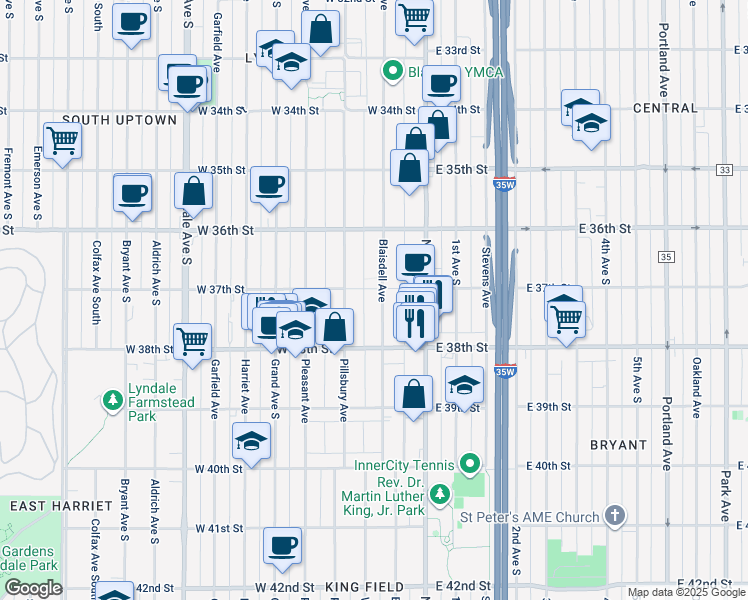 map of restaurants, bars, coffee shops, grocery stores, and more near 3708 Blaisdell Avenue in Minneapolis