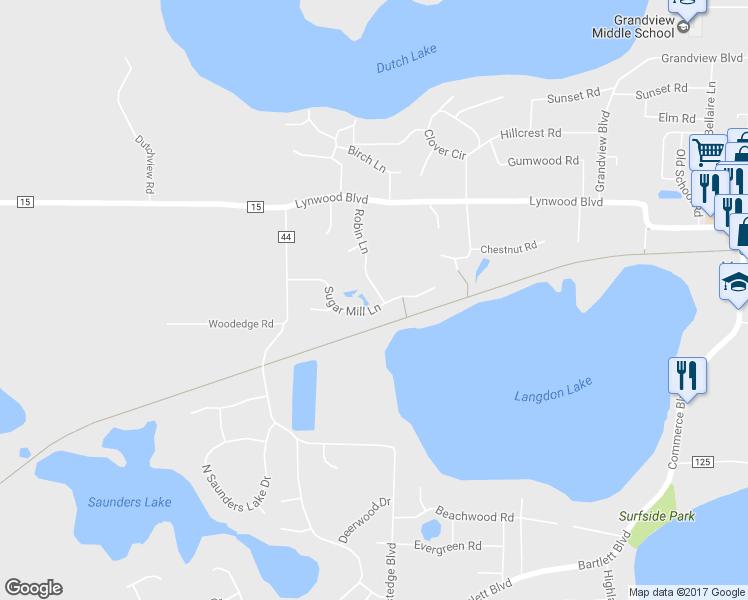 map of restaurants, bars, coffee shops, grocery stores, and more near 2395 Robin Lane in Mound