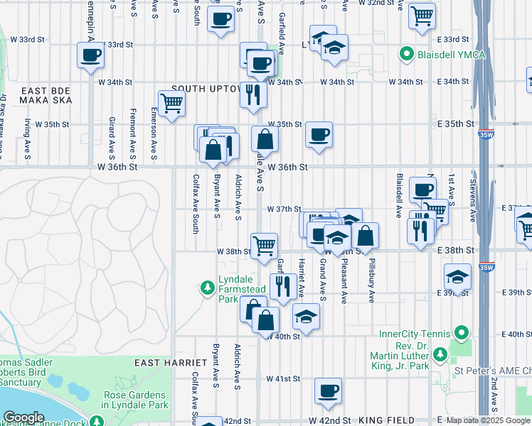 map of restaurants, bars, coffee shops, grocery stores, and more near 3711 Lyndale Avenue South in Minneapolis