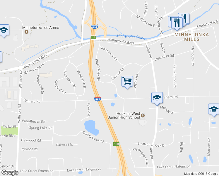 map of restaurants, bars, coffee shops, grocery stores, and more near 3720 Park Valley Road in Hopkins