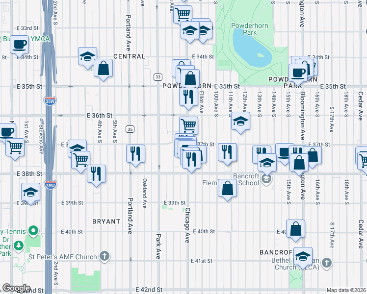 map of restaurants, bars, coffee shops, grocery stores, and more near 3700 Chicago Avenue in Minneapolis