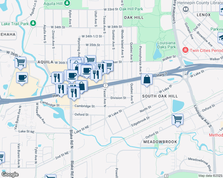 map of restaurants, bars, coffee shops, grocery stores, and more near 3735 Sumter Avenue South in Minneapolis