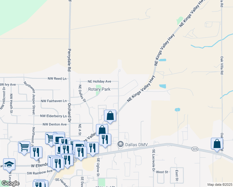map of restaurants, bars, coffee shops, grocery stores, and more near 594 Northeast Polk Station Road in Dallas