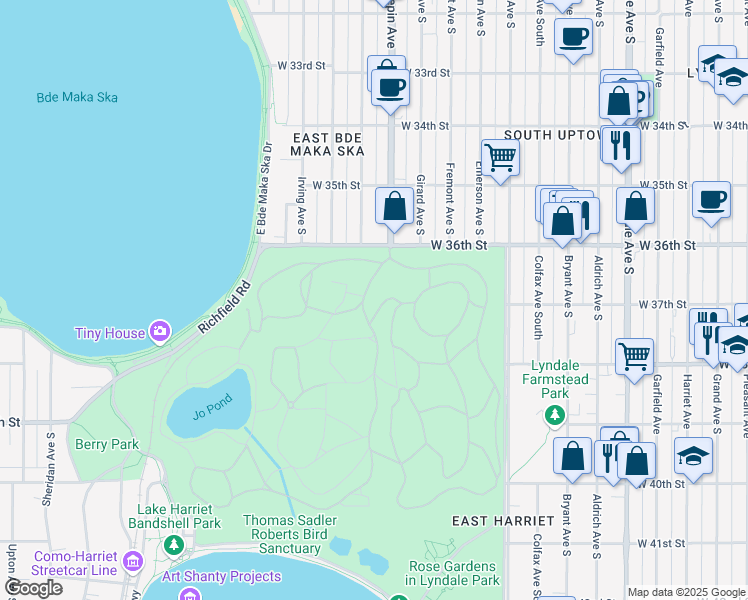 map of restaurants, bars, coffee shops, grocery stores, and more near 3600 Hennepin Avenue in Minneapolis