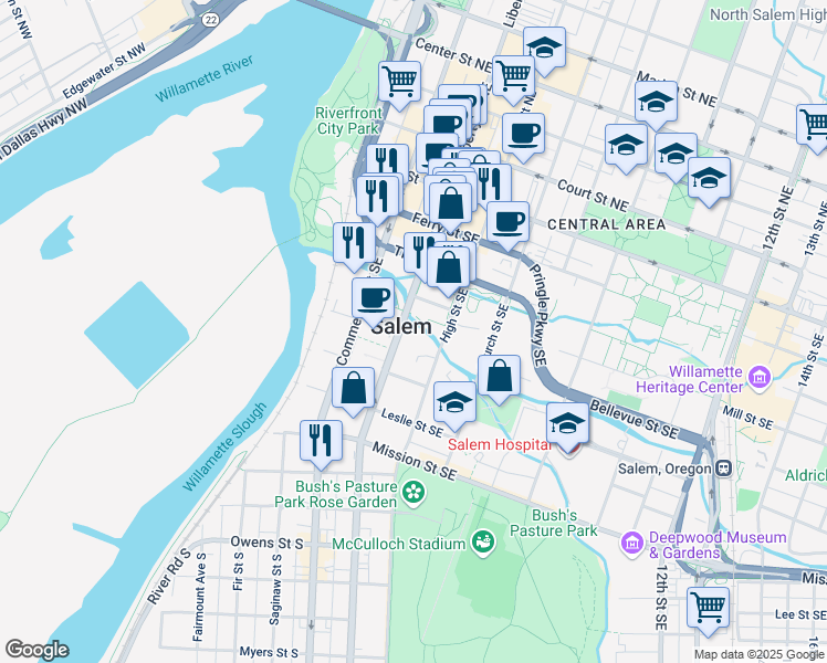map of restaurants, bars, coffee shops, grocery stores, and more near in Salem