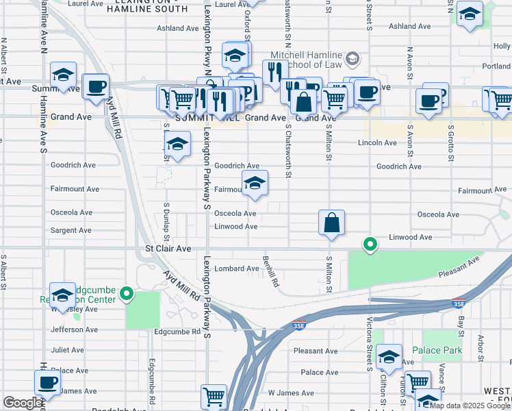 map of restaurants, bars, coffee shops, grocery stores, and more near 1023 Osceola Avenue in Saint Paul
