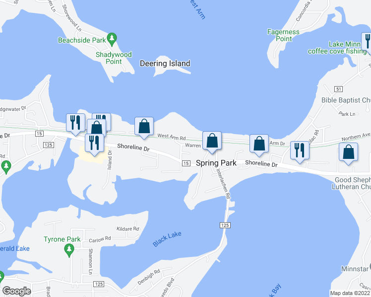 map of restaurants, bars, coffee shops, grocery stores, and more near 4389 Warren Avenue in Spring Park