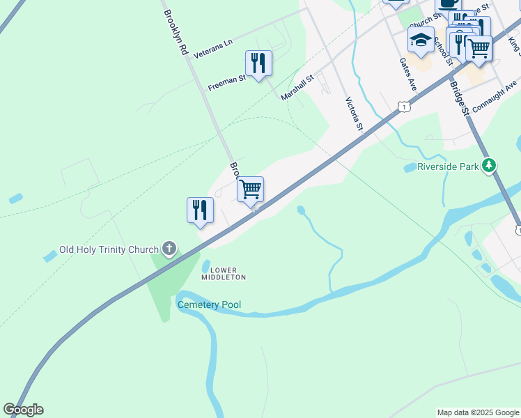 map of restaurants, bars, coffee shops, grocery stores, and more near 111 Evangeline Trail in Middleton
