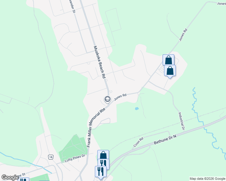 map of restaurants, bars, coffee shops, grocery stores, and more near 520 Muskoka Beach Road in Gravenhurst
