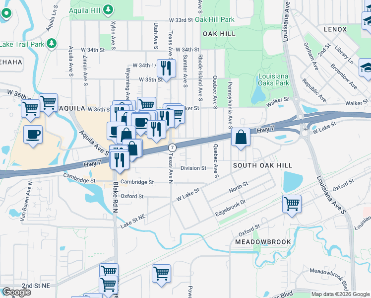 map of restaurants, bars, coffee shops, grocery stores, and more near 3735 Sumter Avenue South in Minneapolis