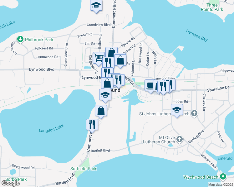 map of restaurants, bars, coffee shops, grocery stores, and more near in Mound