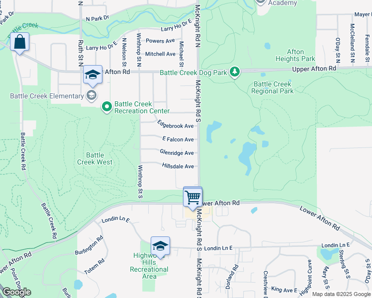 map of restaurants, bars, coffee shops, grocery stores, and more near 2235 East Falcon Avenue in Saint Paul