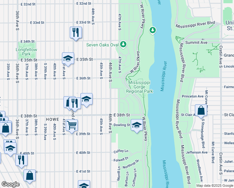 map of restaurants, bars, coffee shops, grocery stores, and more near 4610 Glabe Lane in Minneapolis