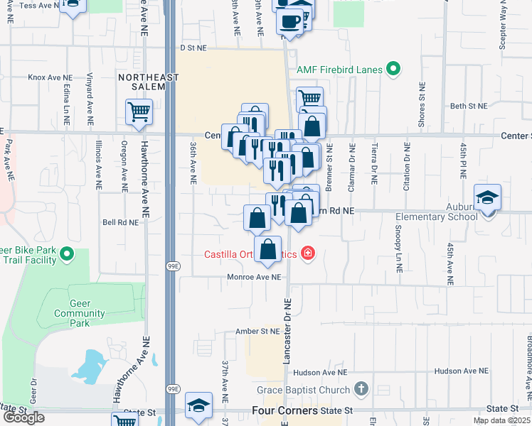 map of restaurants, bars, coffee shops, grocery stores, and more near 518 Morgan Avenue Northeast in Salem
