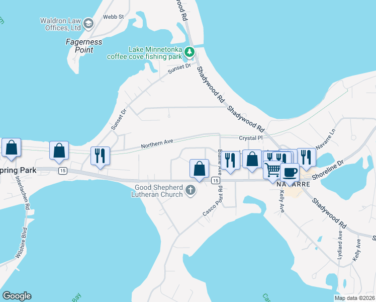 map of restaurants, bars, coffee shops, grocery stores, and more near 3713 Livingston Avenue in Wayzata