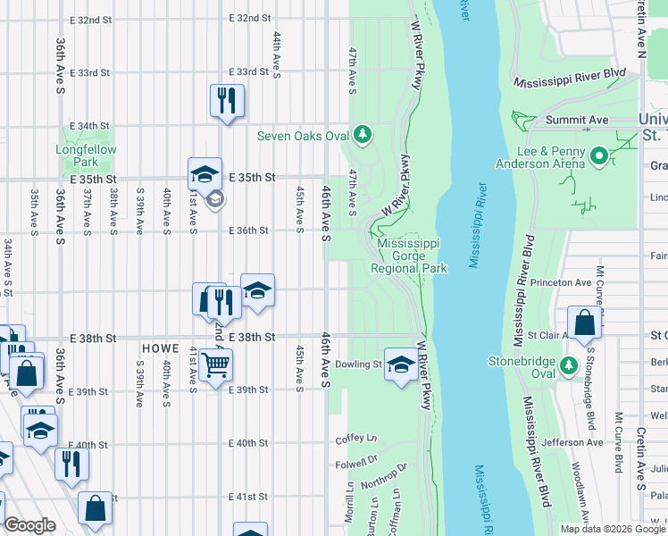 map of restaurants, bars, coffee shops, grocery stores, and more near 4610 Glabe Lane in Minneapolis