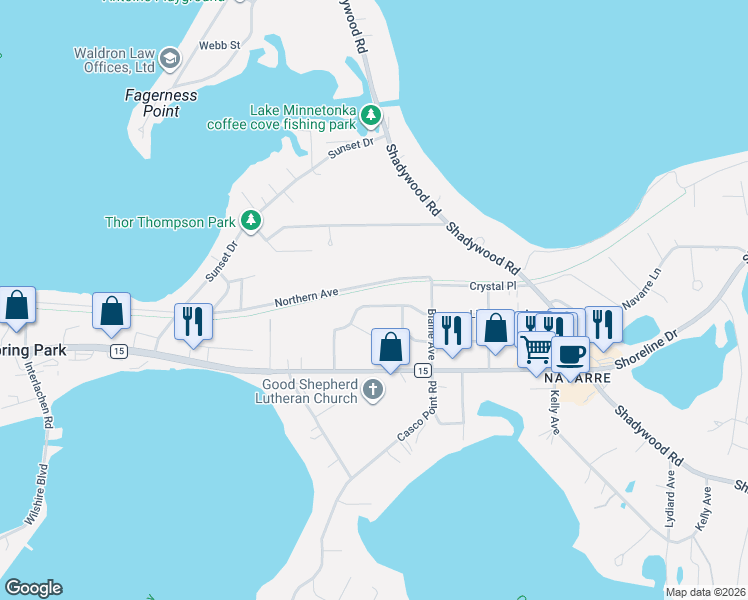 map of restaurants, bars, coffee shops, grocery stores, and more near 3704 Livingston Avenue in Wayzata
