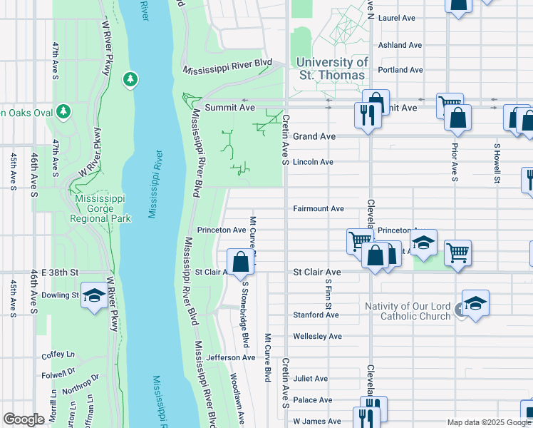 map of restaurants, bars, coffee shops, grocery stores, and more near 2206 Fairmount Avenue in Saint Paul
