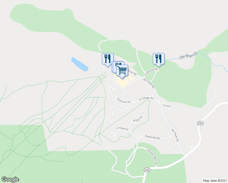 map of restaurants, bars, coffee shops, grocery stores, and more near 317 Slopeside Road in Jay