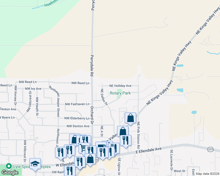 map of restaurants, bars, coffee shops, grocery stores, and more near 277 Northeast Holiday Avenue in Dallas