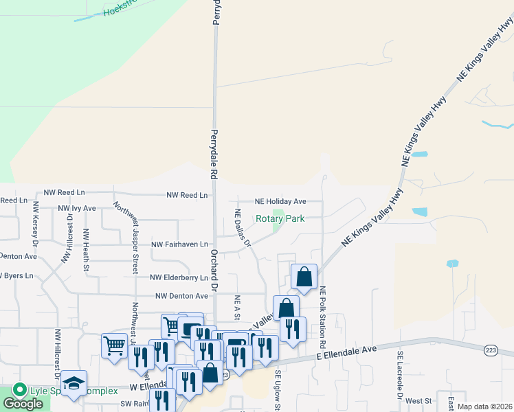 map of restaurants, bars, coffee shops, grocery stores, and more near 277 Northeast Holiday Avenue in Dallas