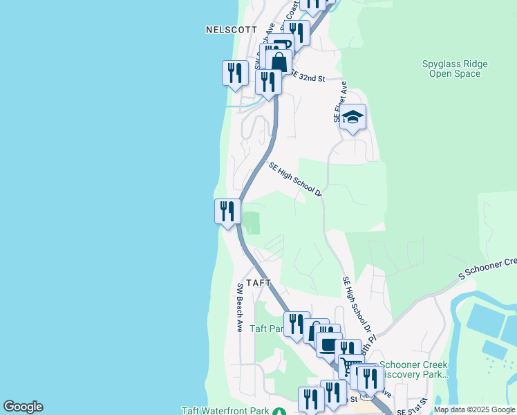 map of restaurants, bars, coffee shops, grocery stores, and more near 670 Southeast 39th Street in Lincoln City